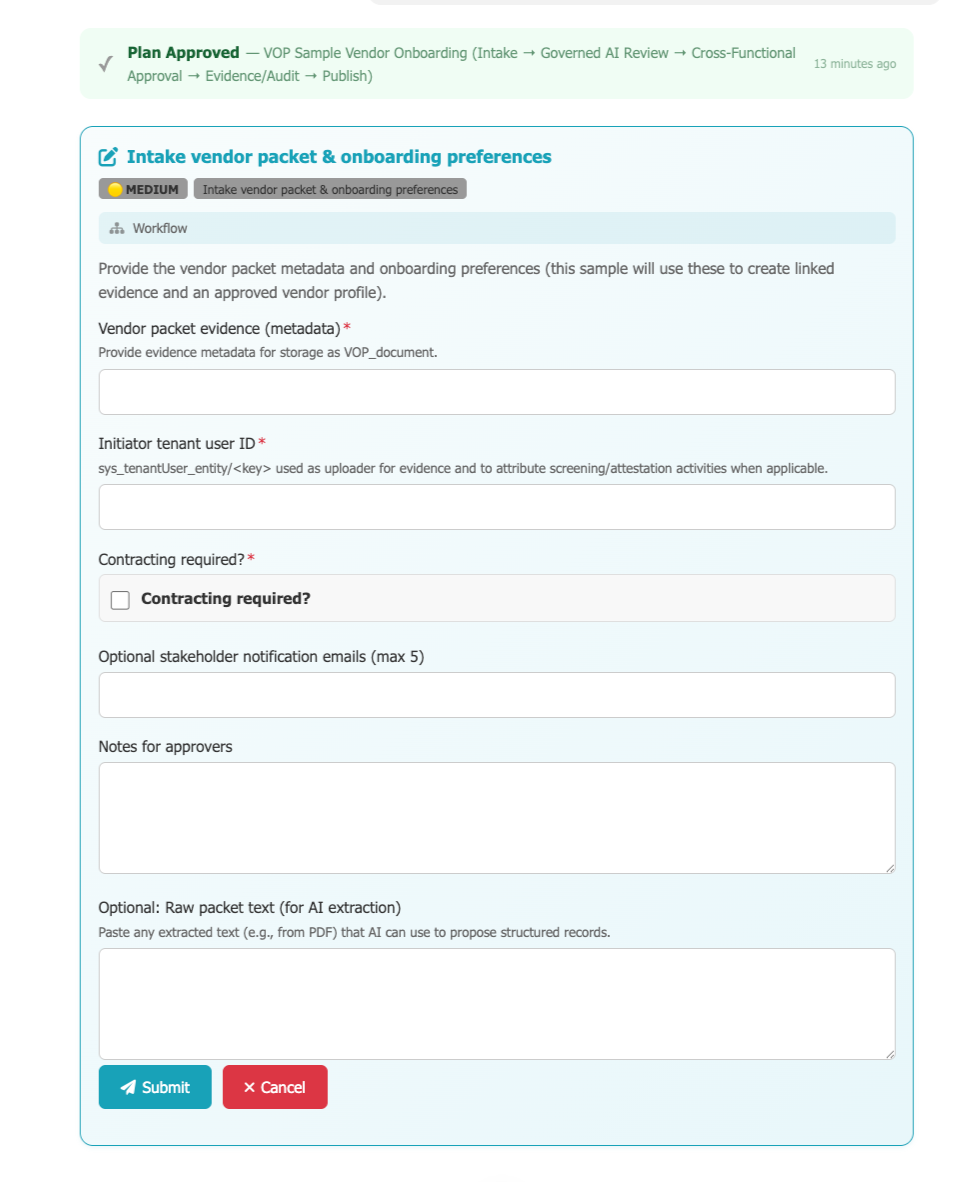 Intake vendor packet